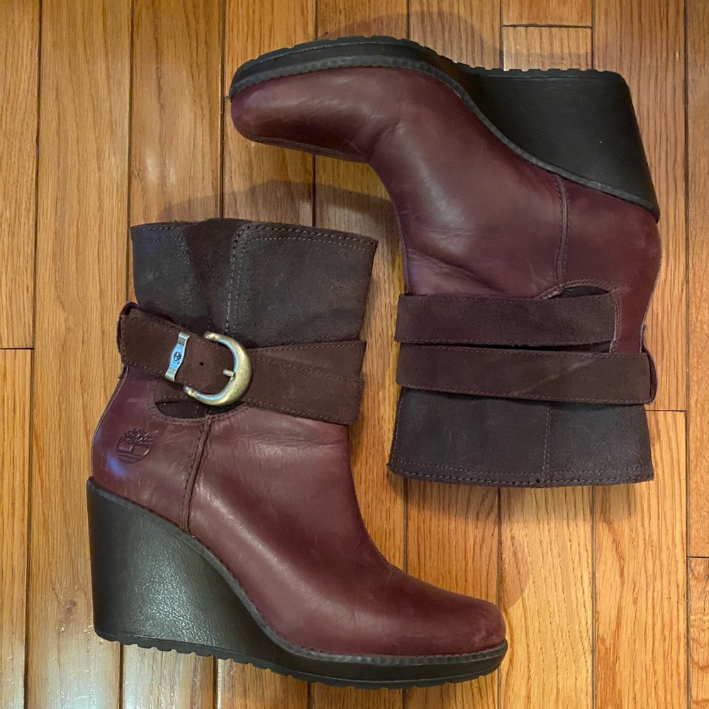 Maroon Genuine Leather Timberland Wedges